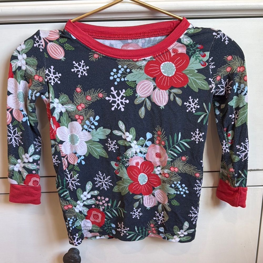 Floral Kids Long Sleeve Shirt - Red and Navyy